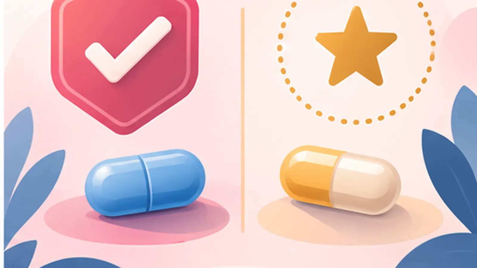 Two badge icons, one approved and one off label, representing the Strattera versus Wellbutrin ADHD approval difference