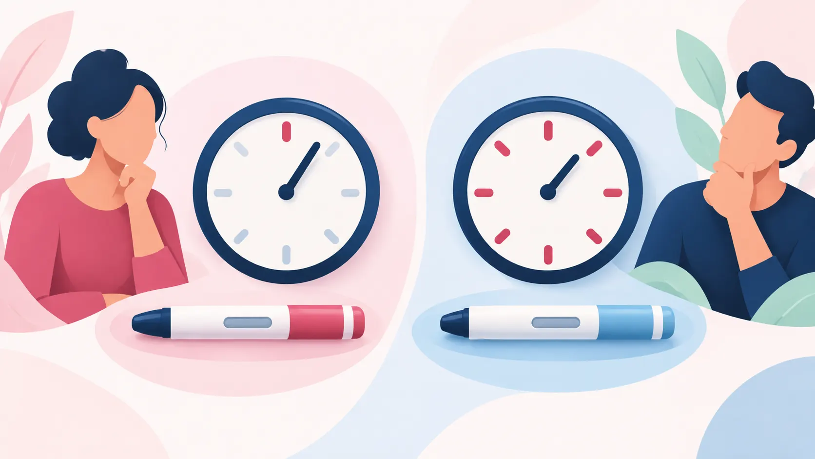 Two clock icons, one with a single weekly tick mark and one with seven daily tick marks