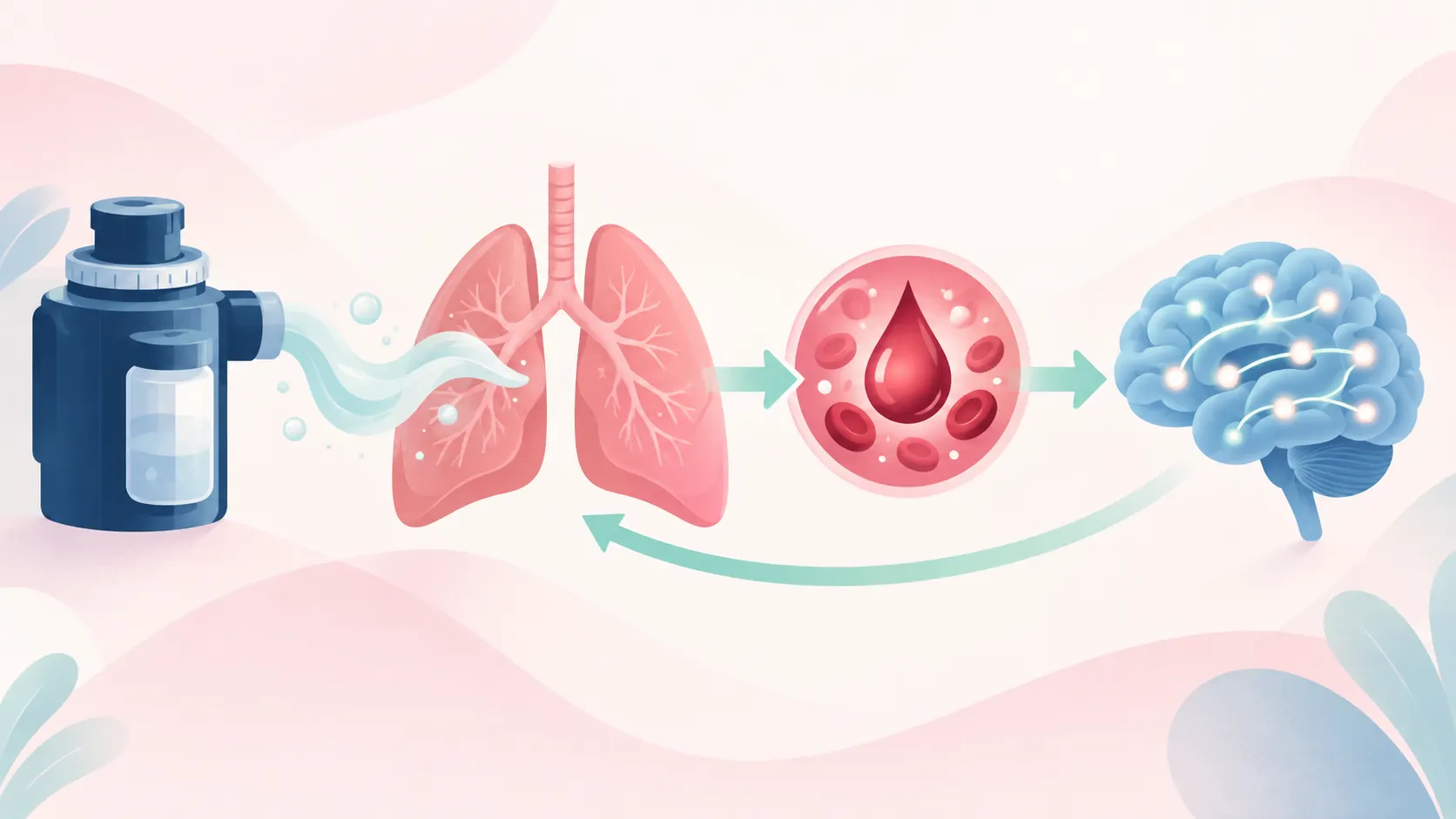 Flow diagram of isoflurane from the vaporizer to the lungs, blood and brain and back out