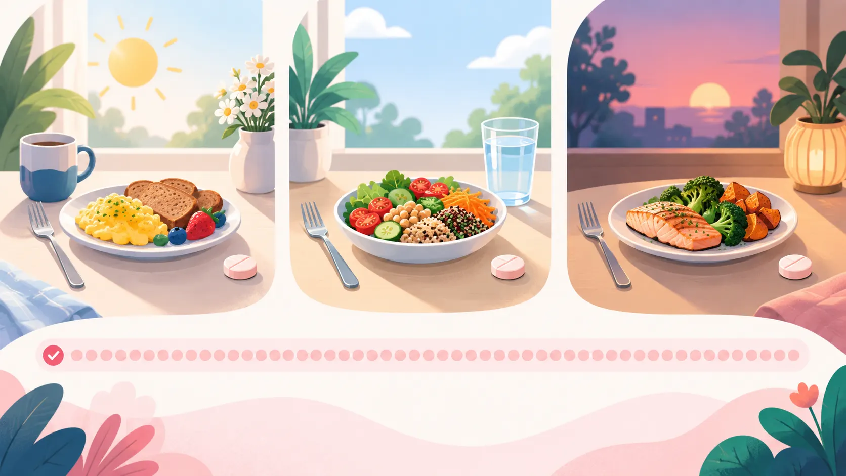 Daily routine of three meals each with a tablet over a 60-day progress path for Lampit dosing